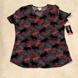 Scrubstar Women's "Fall Friends" V-Neck Scrub Top-Moose. Size large